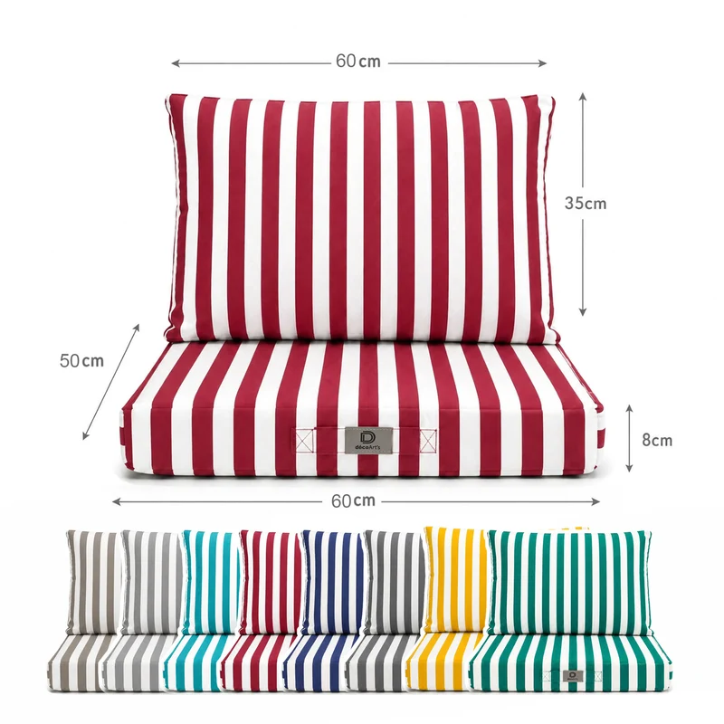 Ensemble Coussins Salon Jardin 50x60 Rayure Rouge - Premium 270g (Assise + Dossier)
