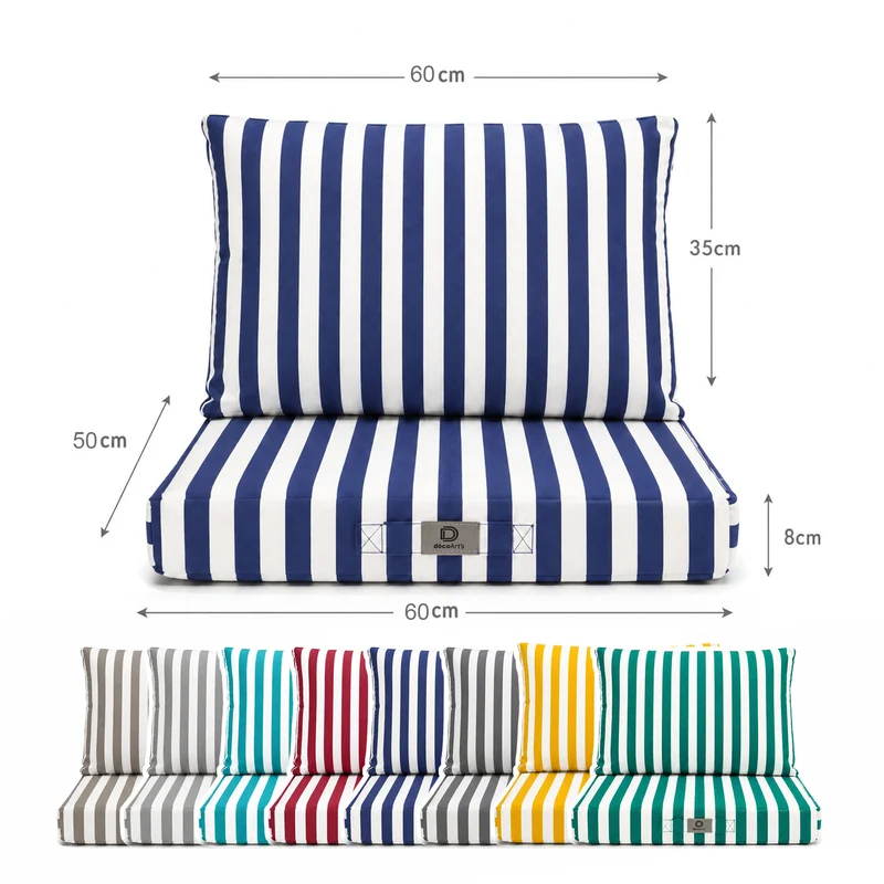 Ensemble Coussins Salon Jardin 50x60 Rayure Bleu Marine - Premium 270g (Assise + Dossier)