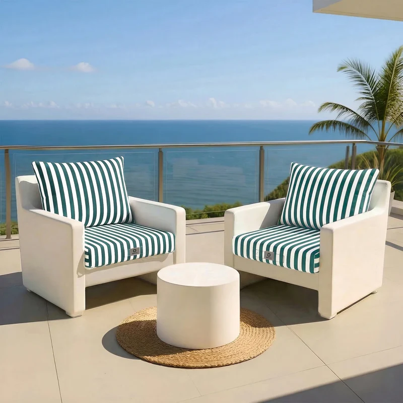 Ensemble Coussins Salon Jardin 50x60 Rayure Vert - Premium 270g (Assise + Dossier)