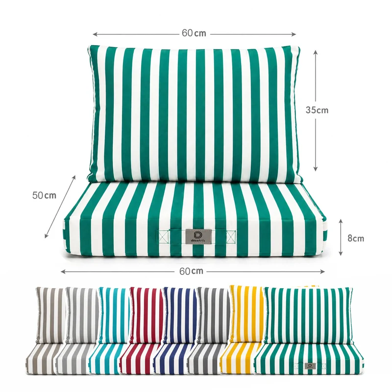 Ensemble Coussins Salon Jardin 50x60 Rayure Vert - Premium 270g (Assise + Dossier)