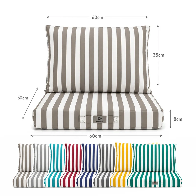 Ensemble Coussins Salon Jardin 50x60 Rayure Beige - Premium 270g (Assise + Dossier)