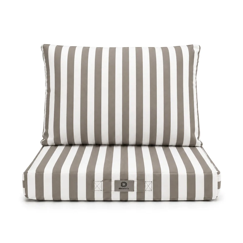 Ensemble Coussins Salon Jardin 50x60 Rayure Beige - Premium 270g (Assise + Dossier)
