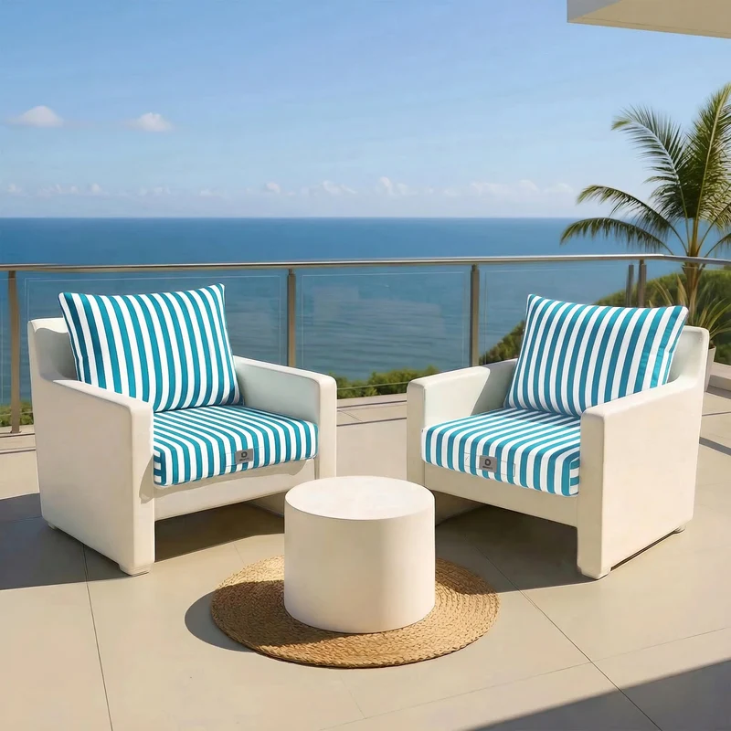 Ensemble Coussins Salon Jardin 50x60 Rayure Turquoise - Premium 270g (Assise + Dossier)