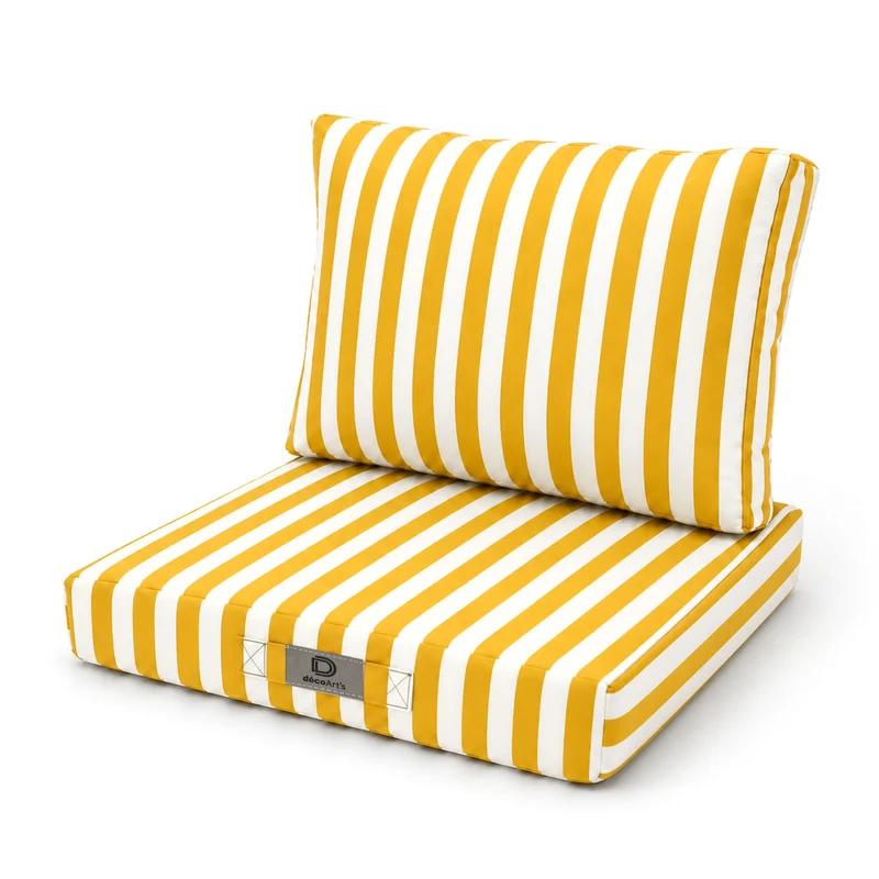 Ensemble Coussins Salon Jardin 50x60 Rayure Jaune - Premium 270g (Assise + Dossier)