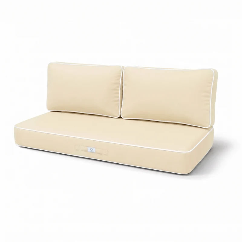 Ensemble Coussins Premium 120x60 Jaune Beurre - 1 Assise + 2 Dossiers (Épais 12cm & Passepoil)