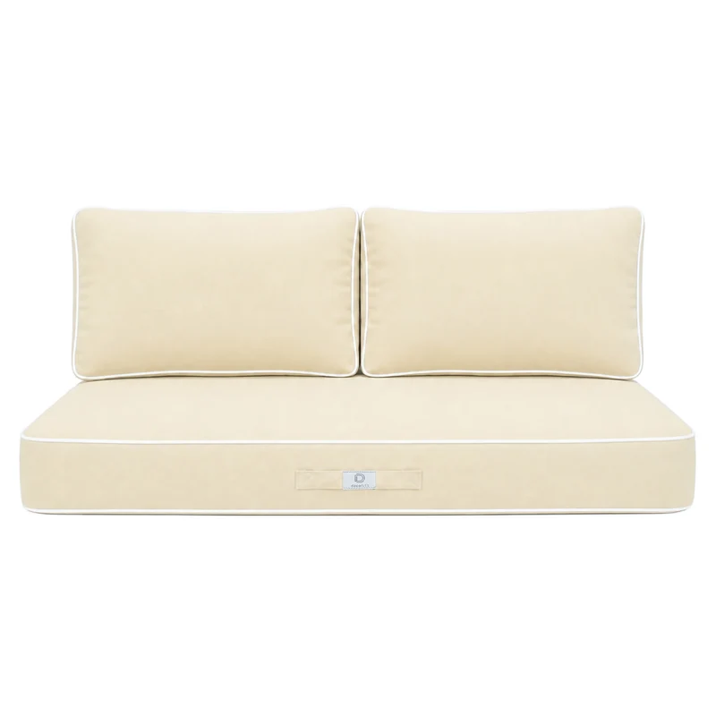 Ensemble Coussins Premium 120x60 Jaune Beurre - 1 Assise + 2 Dossiers (Épais 12cm & Passepoil)