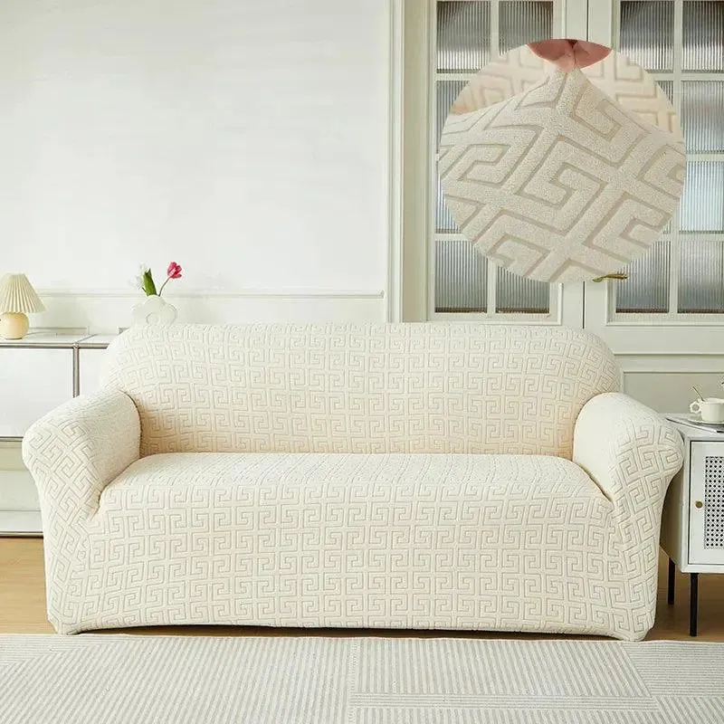 Jacquard Crème - Housse de Canapé Extensible