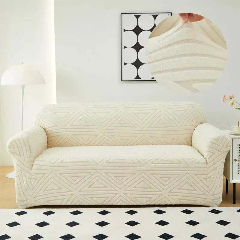 Jacquard Crème - Housse de Canapé Extensible