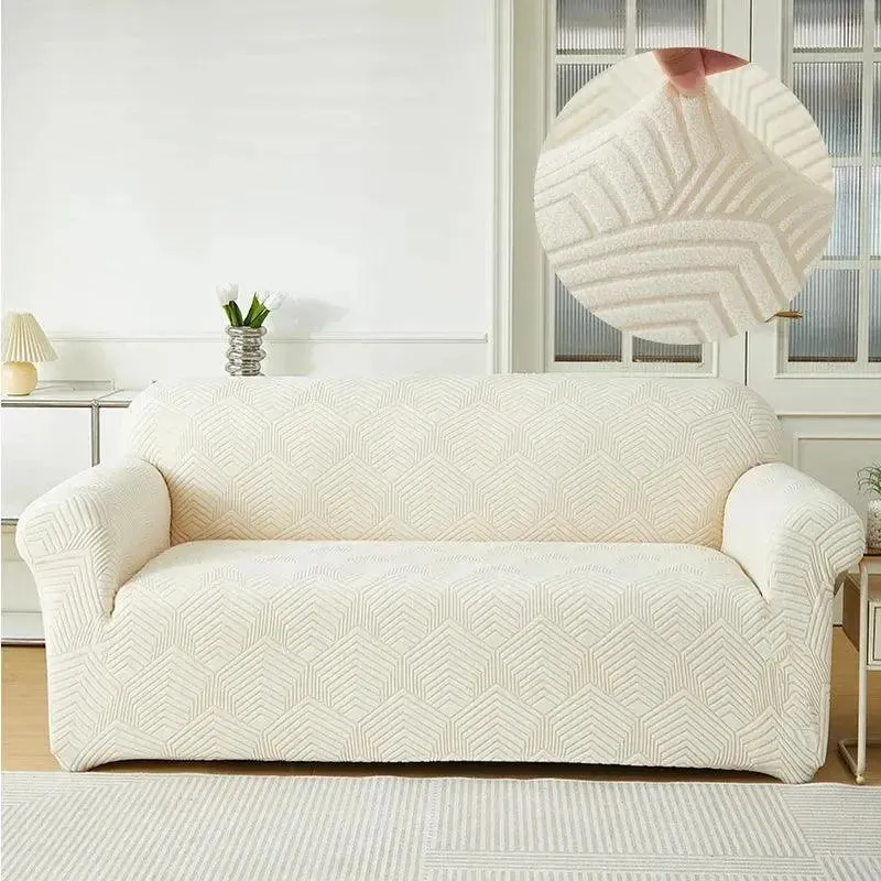 Jacquard Crème - Housse de Canapé Extensible