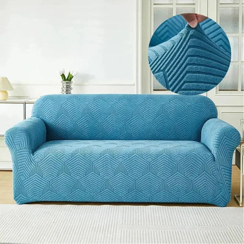 Jacquard Bleu - Housse de Canapé Extensible