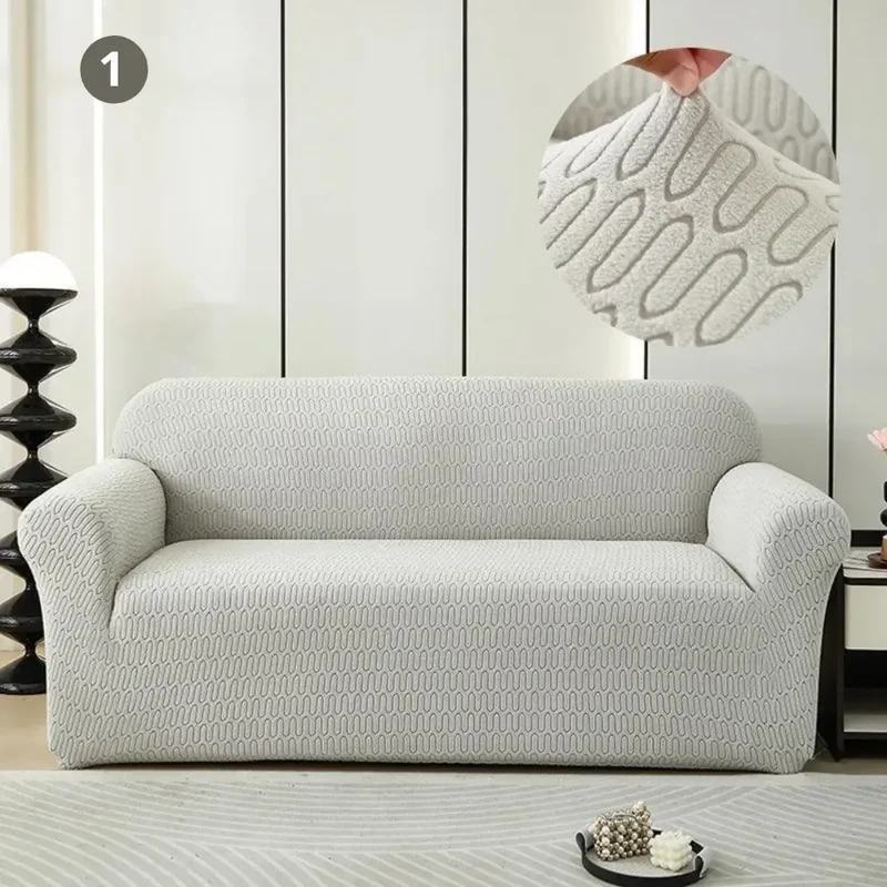 Jacquard Gris Clair - Housse de Canapé Extensible