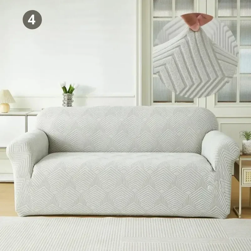 Jacquard Gris Clair - Housse de Canapé Extensible
