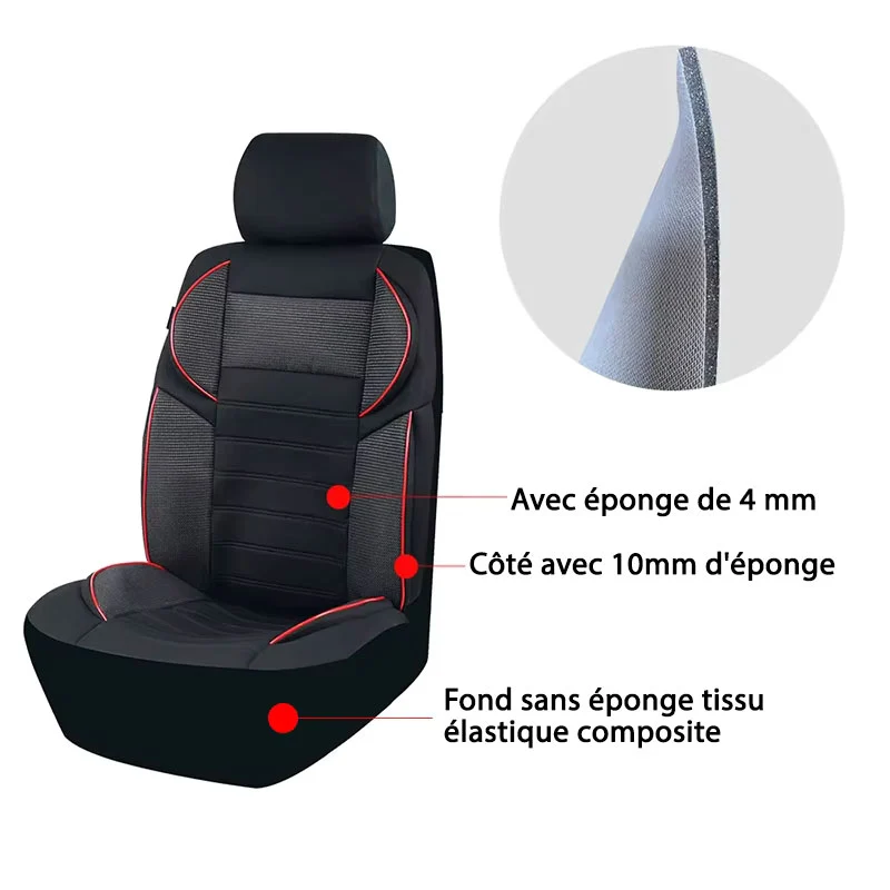 Housse Pour Siège De Voiture Noir et Rouge
