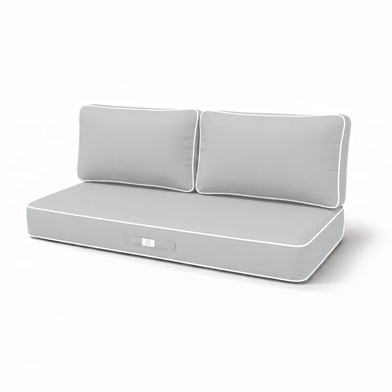 Ensemble Coussins Premium 100x50 Gris Clair - 1 Assise + 2 Dossiers (Épais 12cm & Passepoil)