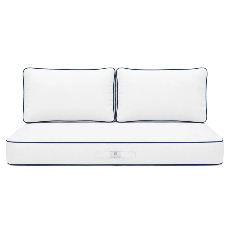 Ensemble Coussins Premium 120x60 Blanc - 1 Assise + 2 Dossiers (Épais 12cm & Passepoil)
