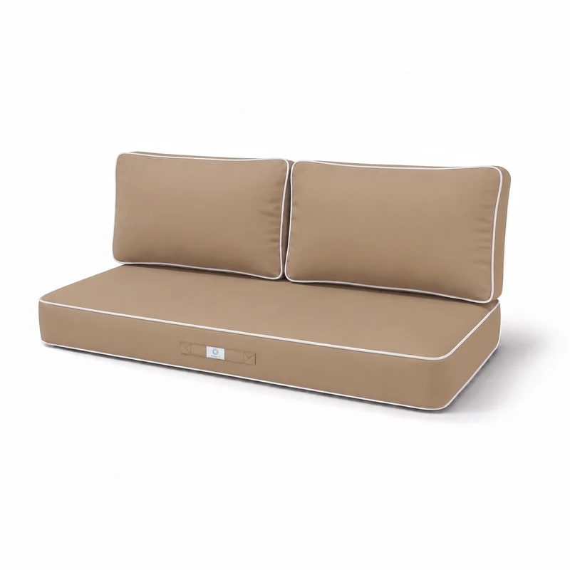 Ensemble Coussins Premium 100x50 Moka - 1 Assise + 2 Dossiers (Épais 12cm & Passepoil)