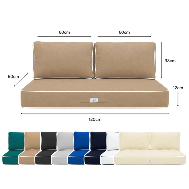 Ensemble Coussins Premium 120x60 Moka - 1 Assise + 2 Dossiers (Épais 12cm & Passepoil)