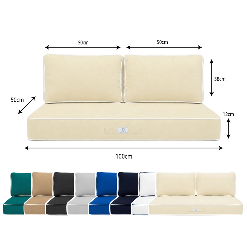 Ensemble Coussins Premium 100x50 Jaune Beurre - 1 Assise + 2 Dossiers (Épais 12cm & Passepoil)