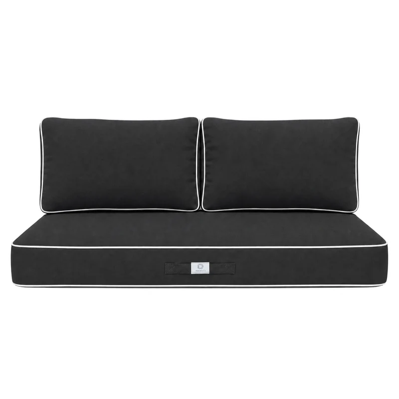 Ensemble Coussins Premium 100x50 Gris Foncé - 1 Assise + 2 Dossiers (Épais 12cm & Passepoil)