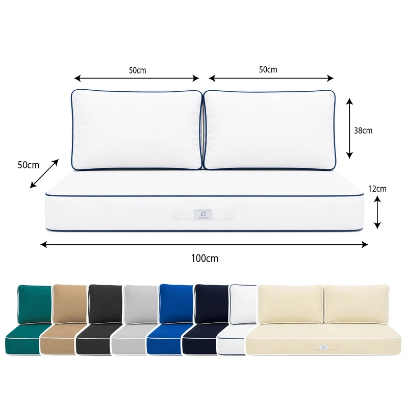 Ensemble Coussins Premium 100x50 Blanc - 1 Assise + 2 Dossiers (Épais 12cm & Passepoil)