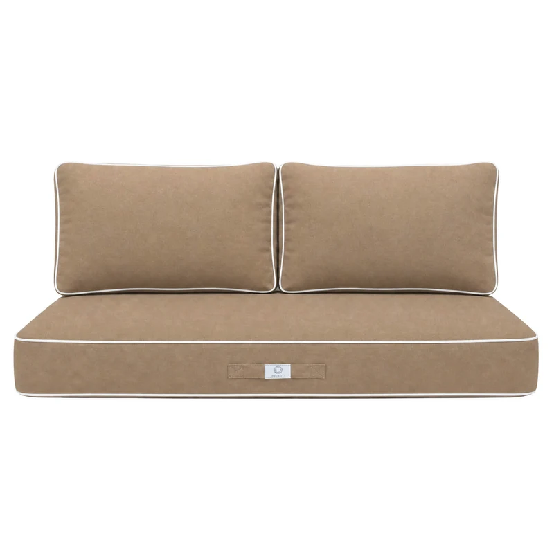 Ensemble Coussins Premium 100x50 Moka - 1 Assise + 2 Dossiers (Épais 12cm & Passepoil)