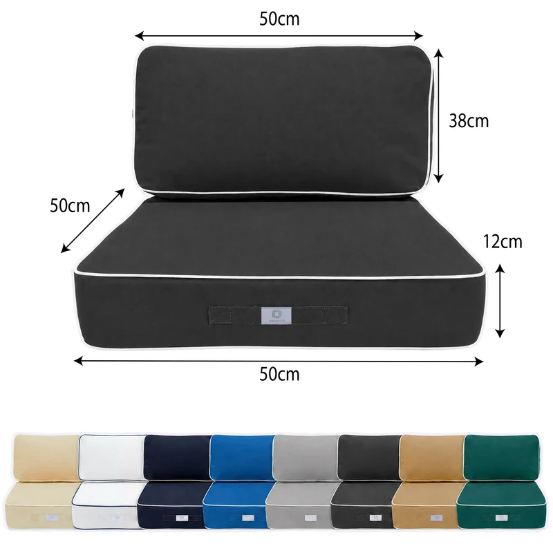 Ensemble Coussins Premium 50x50 Gris Foncé - Épais 12cm & Finition Passepoil