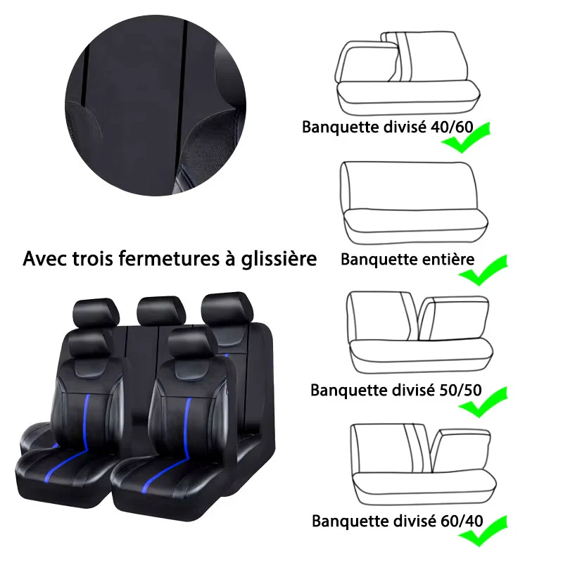 Housse Universelle Siège Auto Noir et Bleu