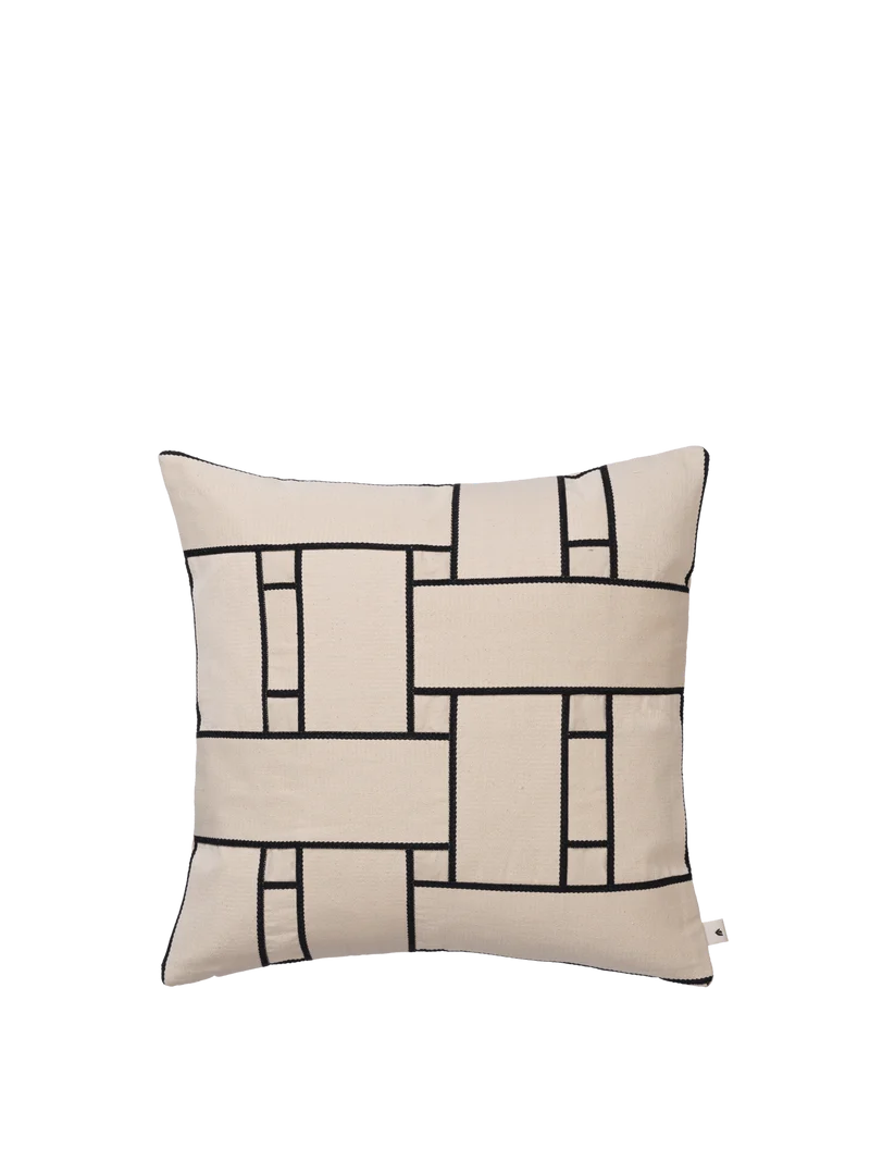 Lattice Offset Cushion Cover - Off-White/Black