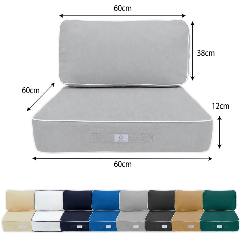 Ensemble Coussins Premium 60x60 Gris Clair - Épais 12cm & Finition Passepoil