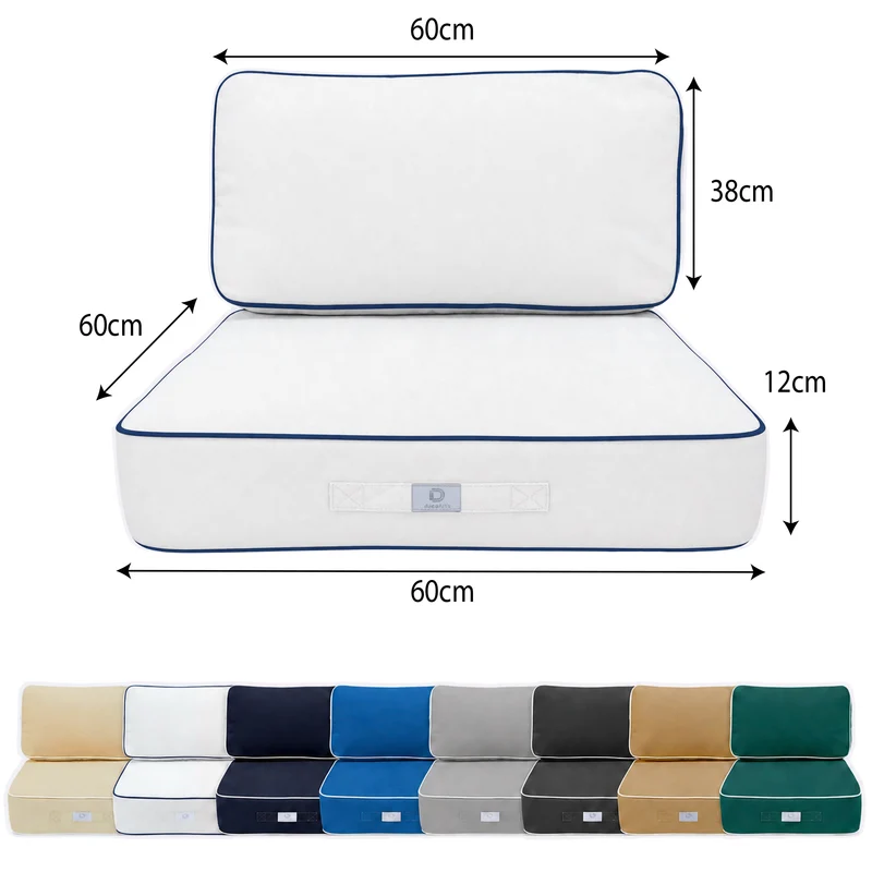 Ensemble Coussins Premium 60x60 Blanc - Épais 12cm & Finition Passepoil