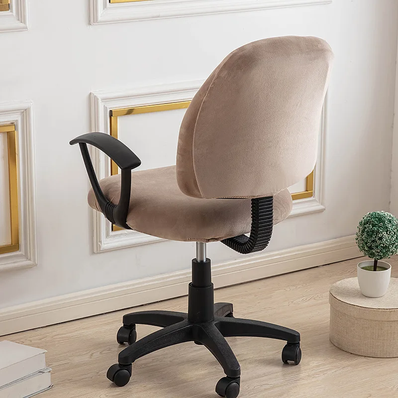 Housse pour petite chaise de bureau extensible en velours - 2 pièces dossier et assise