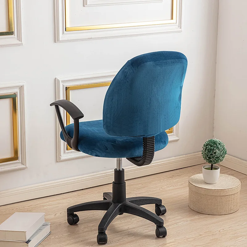 Housse pour petite chaise de bureau extensible en velours - 2 pièces dossier et assise