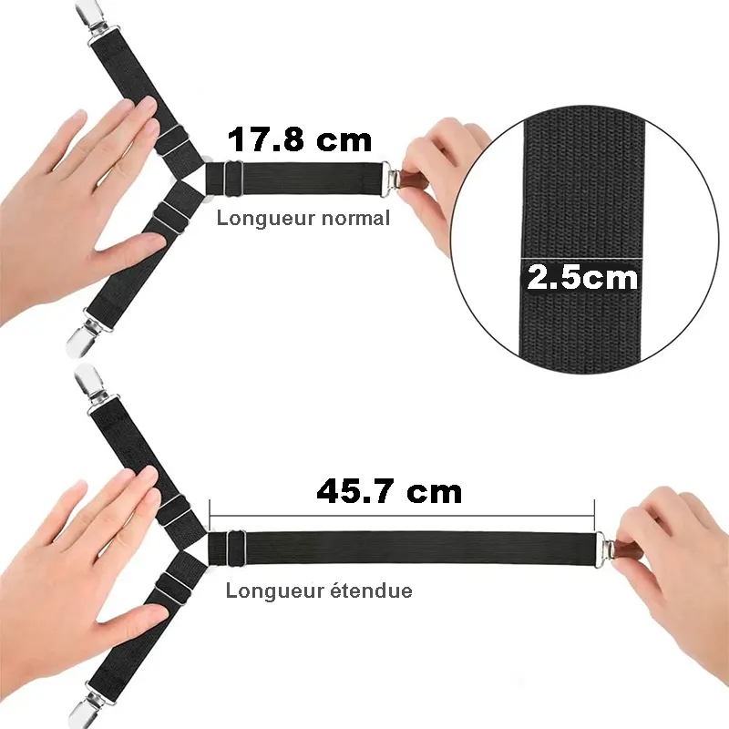 Système de fixation pour housses de canapé – sangles élastiques croisées réglables