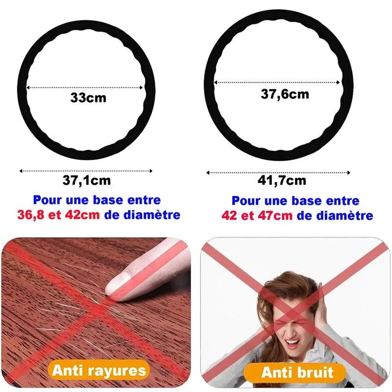 Anneau de protection antiglisse et antibruit en silicone pour base de tabouret de bar