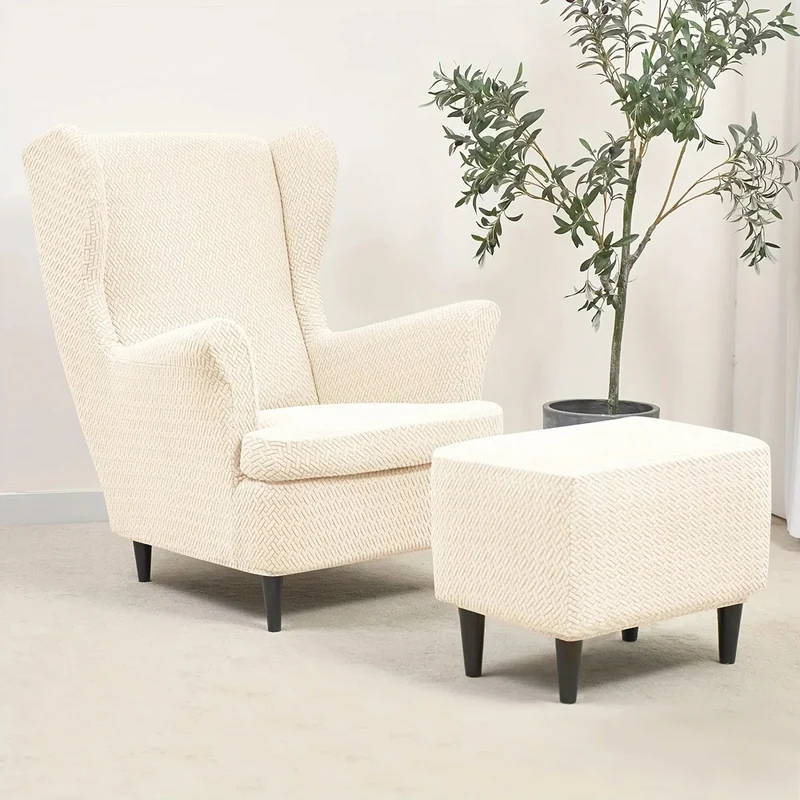 Housse pour fauteuil IKEA Strandmon + repose pieds velours damassé - Lot de 3 housses