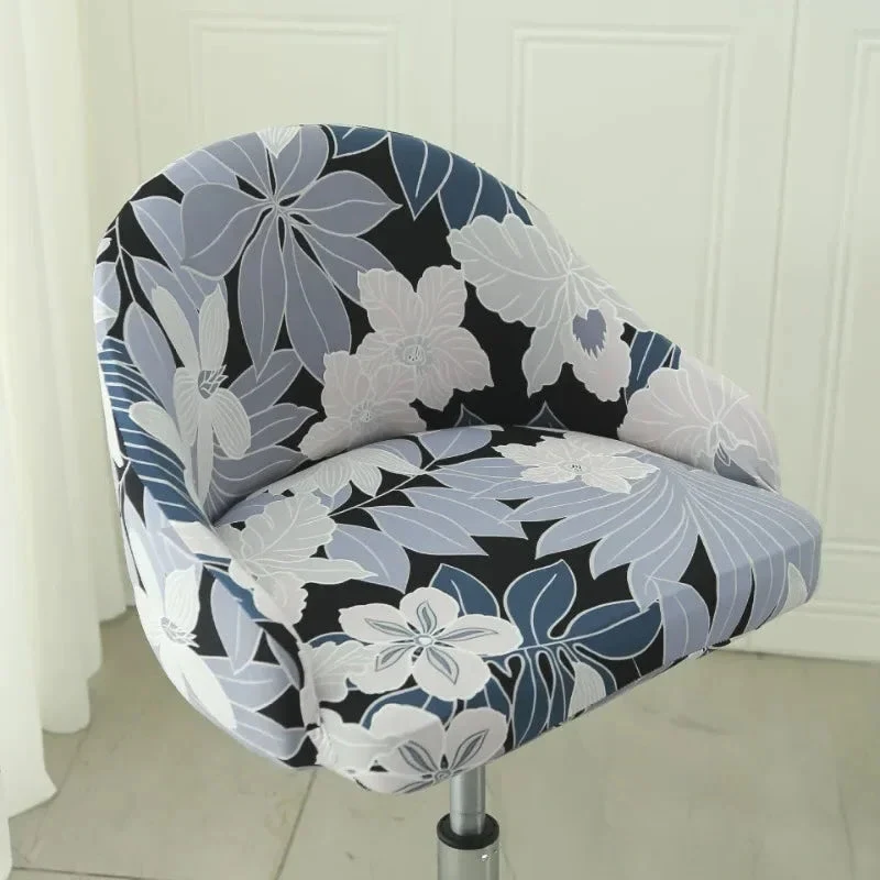 Housse de chaise de bar pivotante petit dossier incurvé et accoudoir lycra - 24 motifs