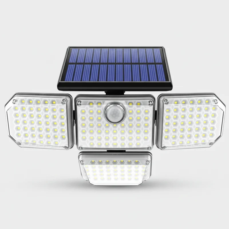 Lampe Solaire LED Extérieure 4 Panneaux avec Détecteur de Mouvement et Télécommande