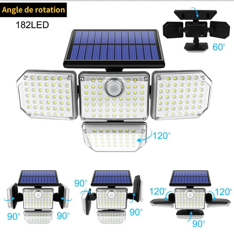 Lampe Solaire LED Extérieure 4 Panneaux avec Détecteur de Mouvement et Télécommande