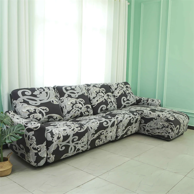 Housses pour canapé d'angle relax inclinable avec méridienne lycra 15 motifs