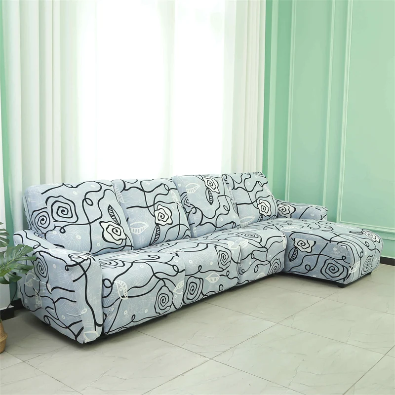 Housses pour canapé d'angle relax inclinable avec méridienne lycra 15 motifs