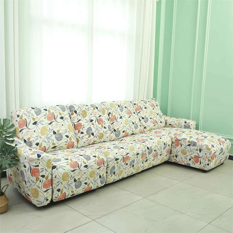 Housses pour canapé d'angle relax inclinable avec méridienne lycra 15 motifs