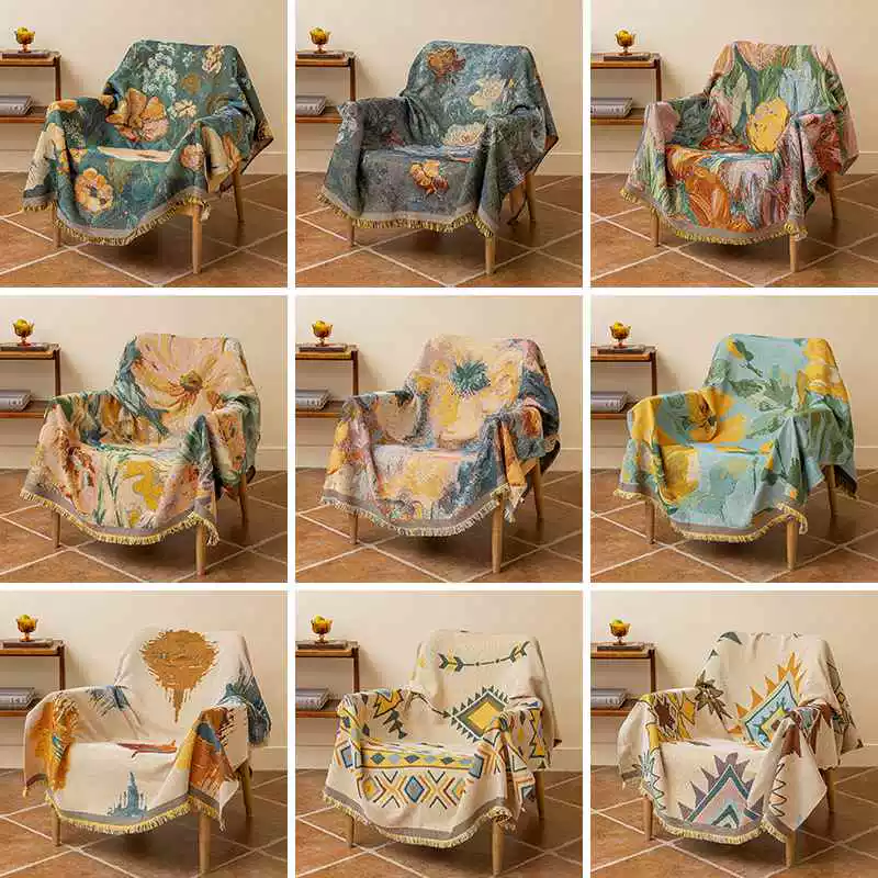 Jeté de canapé grande taille luxe vintage style peinture à l'huile - collection 2024