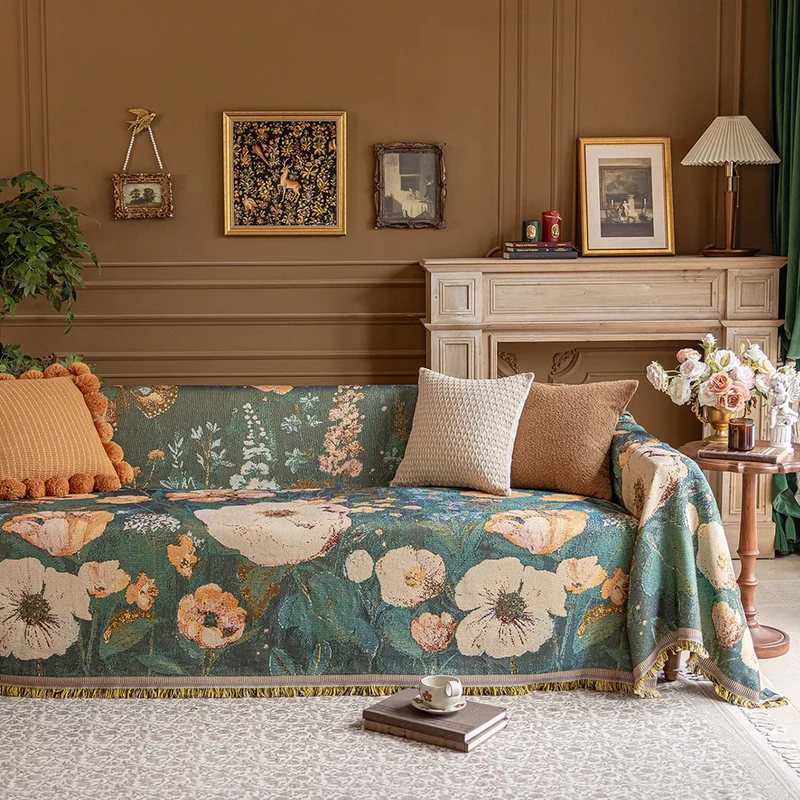 Jeté de canapé grande taille luxe vintage style peinture à l'huile - collection 2024