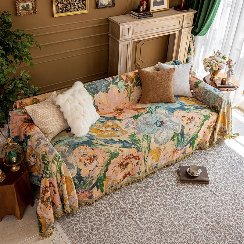 Jeté de canapé grande taille luxe vintage style peinture à l'huile - collection 2024