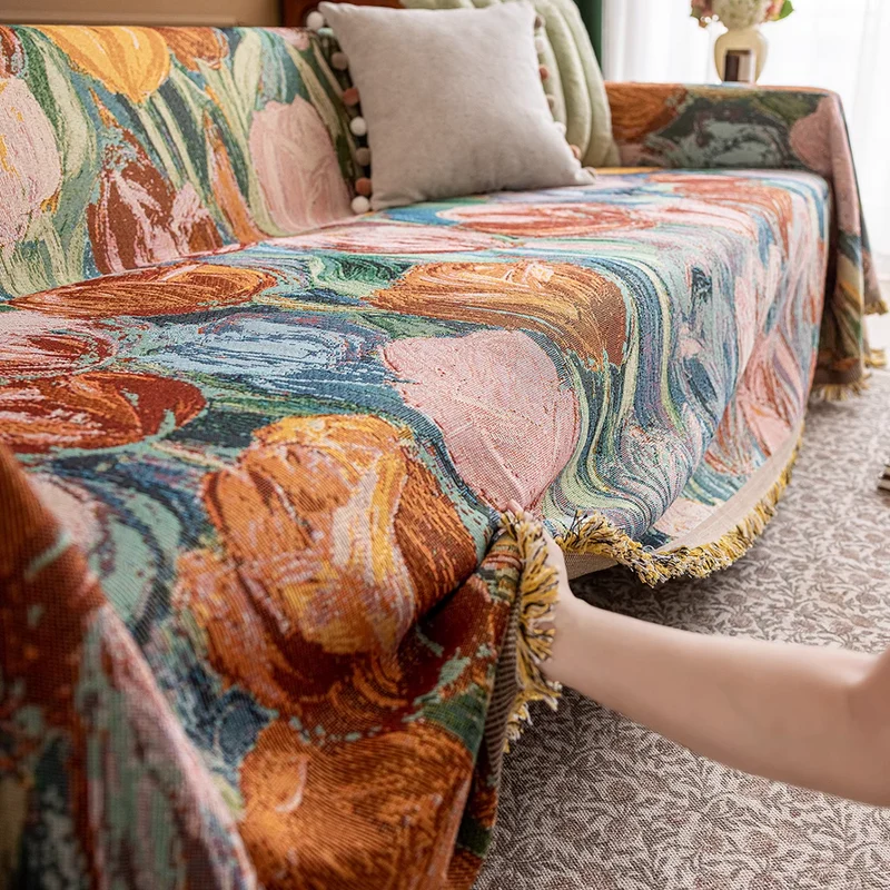 Jeté de canapé grande taille luxe vintage style peinture à l'huile - collection 2024