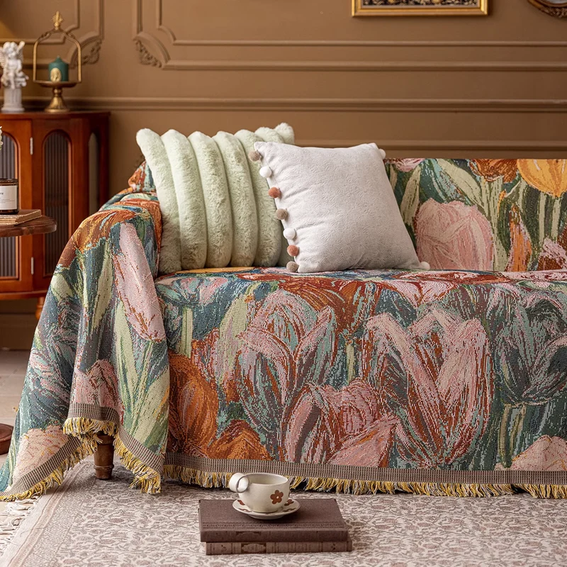 Jeté de canapé grande taille luxe vintage style peinture à l'huile - collection 2024