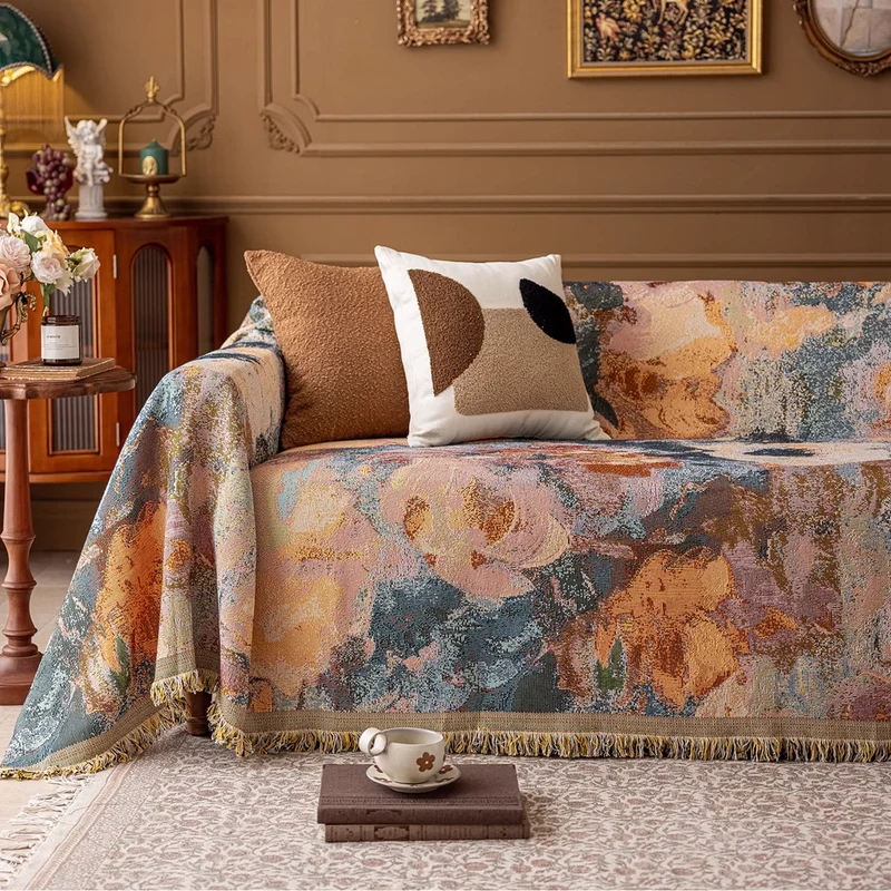 Jeté de canapé grande taille luxe vintage style peinture à l'huile - collection 2024