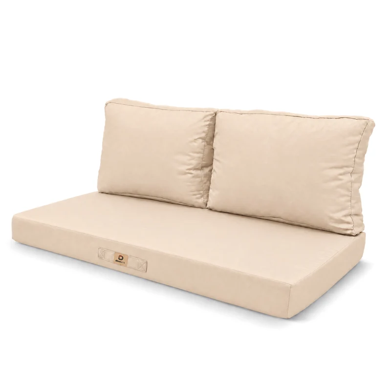 Ensemble Coussins Salon Jardin 120x60 Beige - Déhoussable & Anti-UV (1 Assise + 2 Dossiers)