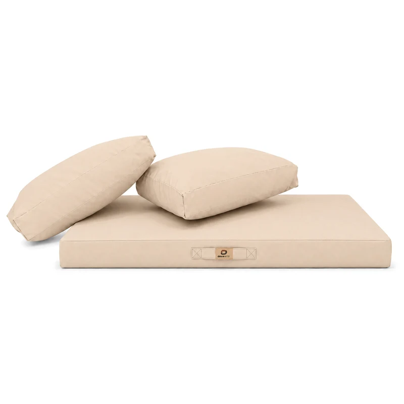 Ensemble Coussins Salon Jardin 120x60 Beige - Déhoussable & Anti-UV (1 Assise + 2 Dossiers)