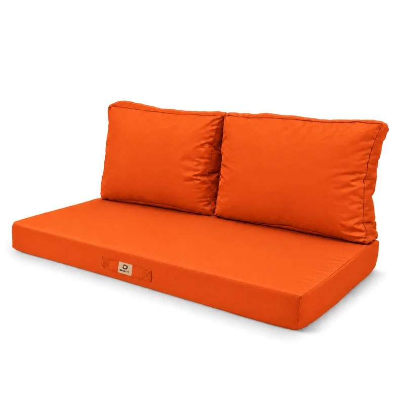 Ensemble Coussins Salon Jardin 120x60 Orange - Déhoussable & Anti-UV (1 Assise + 2 Dossiers)